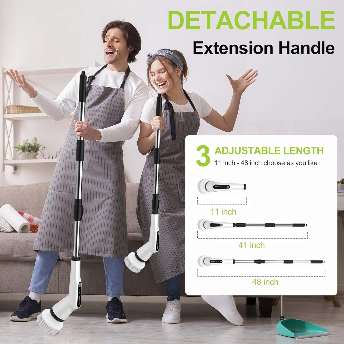 Electric Scrubber Brush, IPX7 Electric Scrubber for Shower, Electric Cleaning Brush Scrubber with 7 Replaceable Brush Heads & Retractable Handle, 2-Speed Adjustable Spin Cleaning Brush