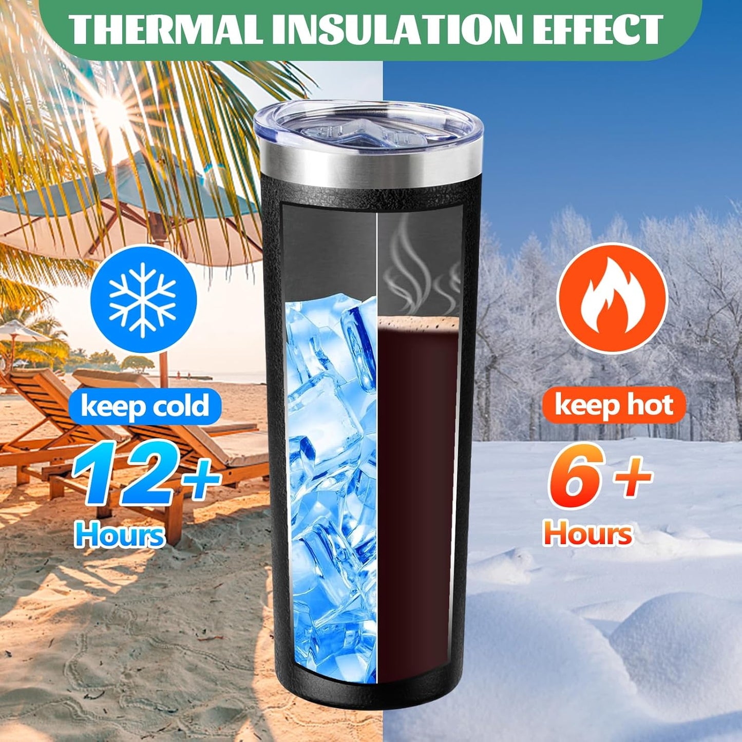 20 oz Skinny Tumbler with Lid and Straw,Stainless Steel Vacuum Insulated Tumbler Double Wall Travel Coffee Mug,Insulated Cup for Coffee, Tea, Beverages,Office (Texture Black,1)