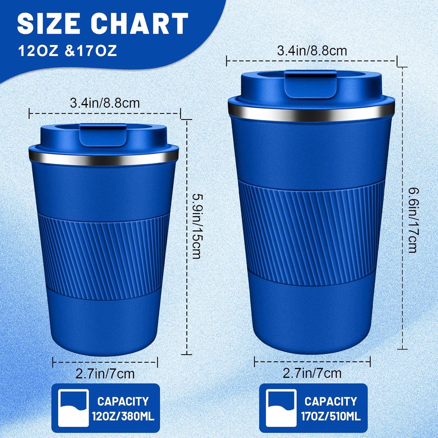 Insulated Coffee Tumblers with Flip Lid 12oz / 17oz, Stainless Steel Travel Coffee Mug Leak Proof, Vacuum Insulated Coffee Mug Reusable Cup, Keeps Cold and Hot for Coffee Tea