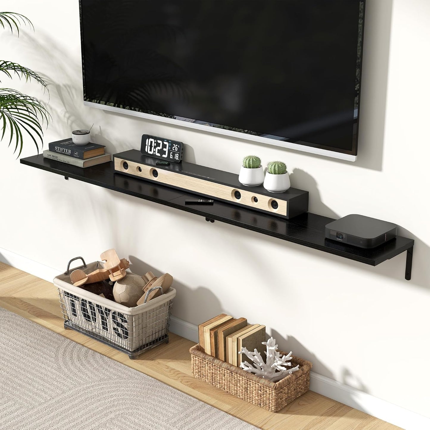 Fun Memories Deep Floating Shelves, 36W x 8D Floating Shelves Set of 2, Wall Mounted Shelf with Metal Brackets, Rustic Wood Wall Shelf for Bathroom, Kitchen and Living Room, Black