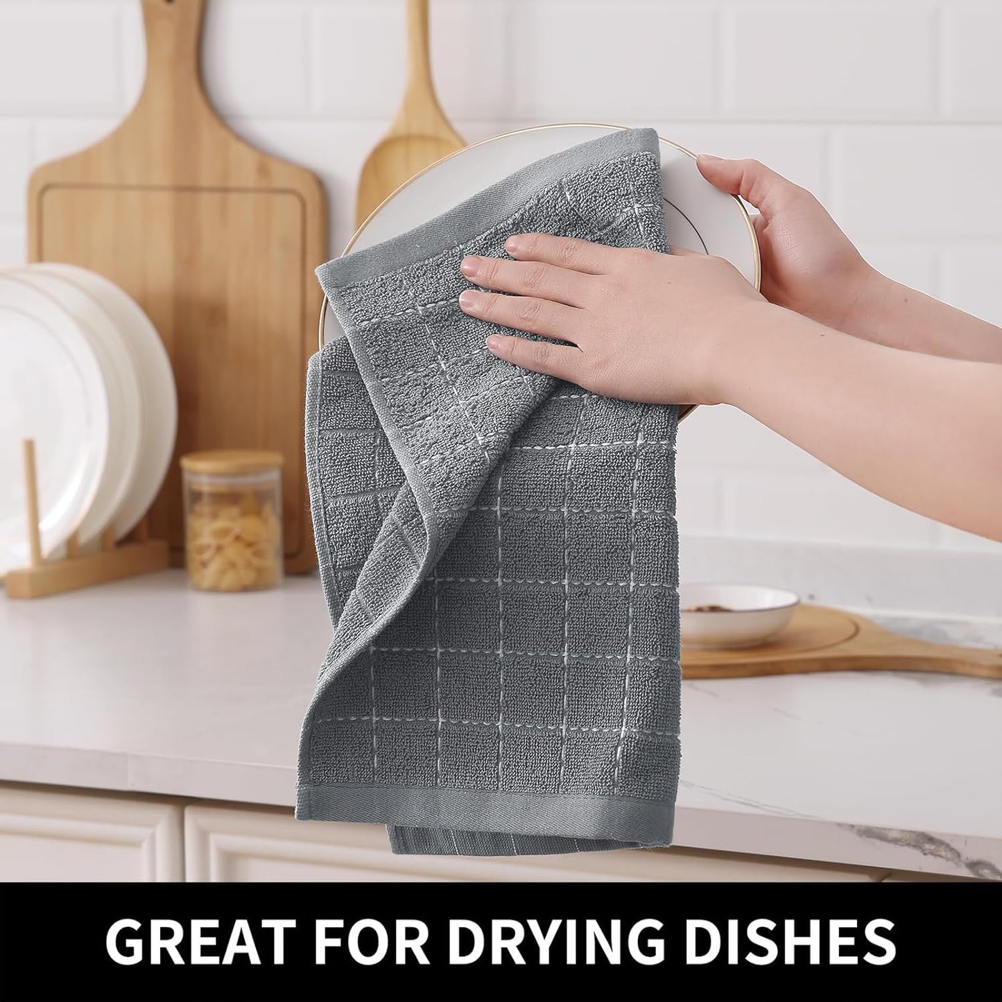 Homaxy 100% Cotton Terry Kitchen Dish Cloths, Ultra Soft and Absorbent Dish Towels for Kitchen, Suitable for Drying and Washing Dishes, 6 Pack, 12 x 12 Inches, Grey
