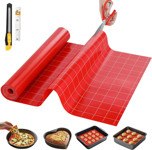Silicone Baking Mat, 16 IN x 10 FT Free Cutting Baking Sheet,Non-Stick Reusable Dough & Pastry Mat,Non-Slip Silicone Mat Roll for Air Fryer Liner,Freeze Dryer,Oven Baking Pan,Kitchen Counter