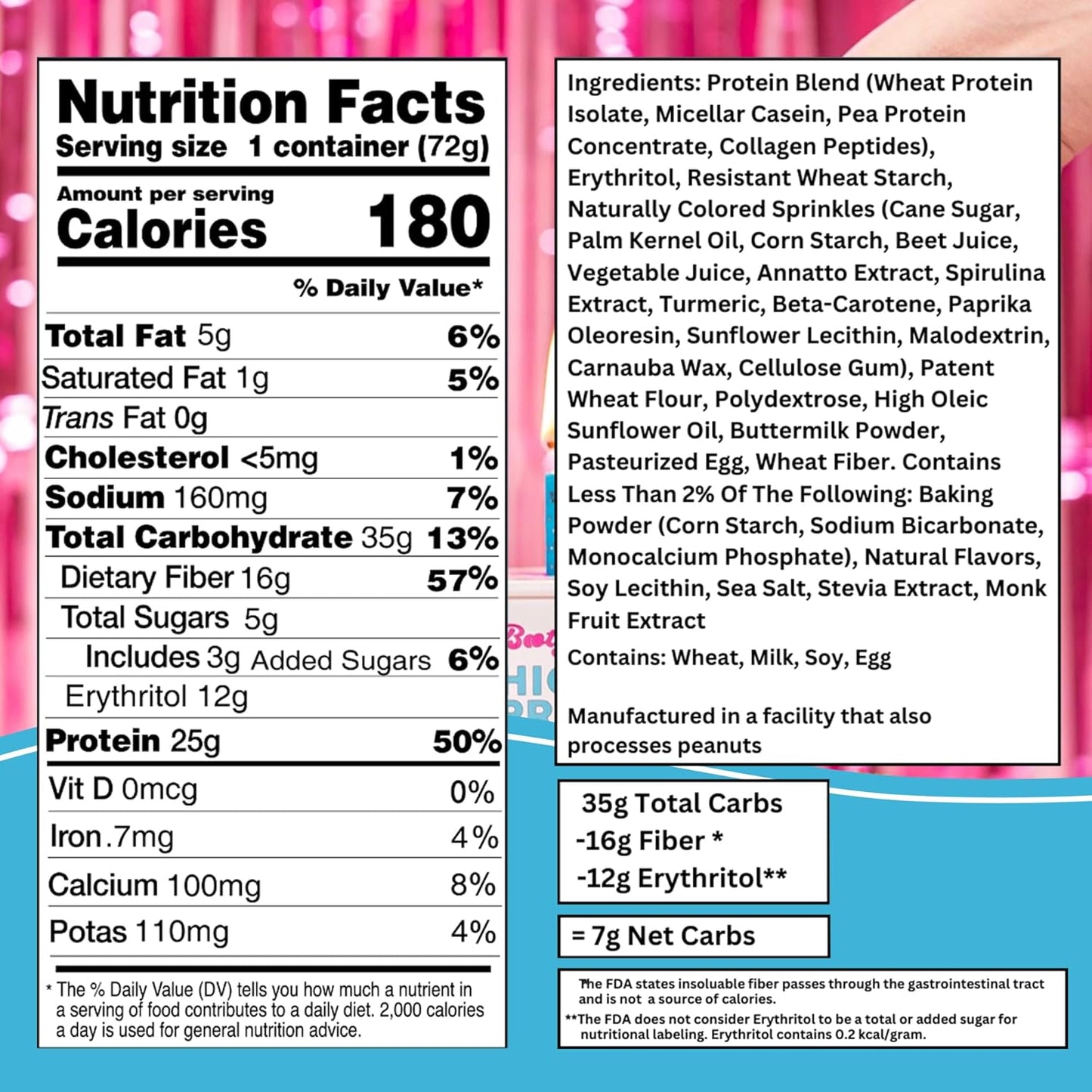 Bootylicious | High-Protein Muffin | 25g Protein, 7g Net Carbs, 2.32-2.75oz Cup, 12-Pack (Birthday Cake)