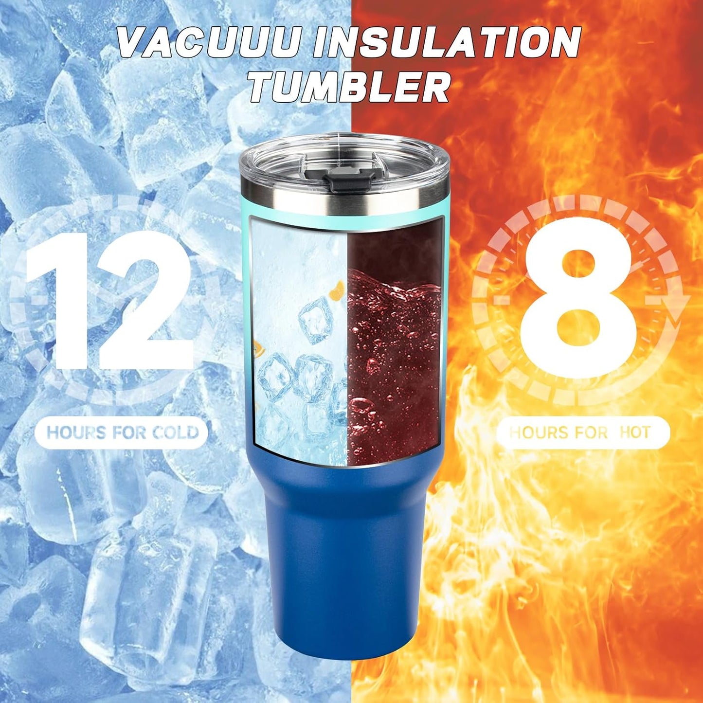 40 oz Tumbler with Lids and Straws, Stainless Steel Insulated Coffee Tumbler, Double Wall Vacuum Insulated Travel Mug Cup, Leakproof Thermal Coffee Cup for Hot and Cold Drink (Light Dark Blue)