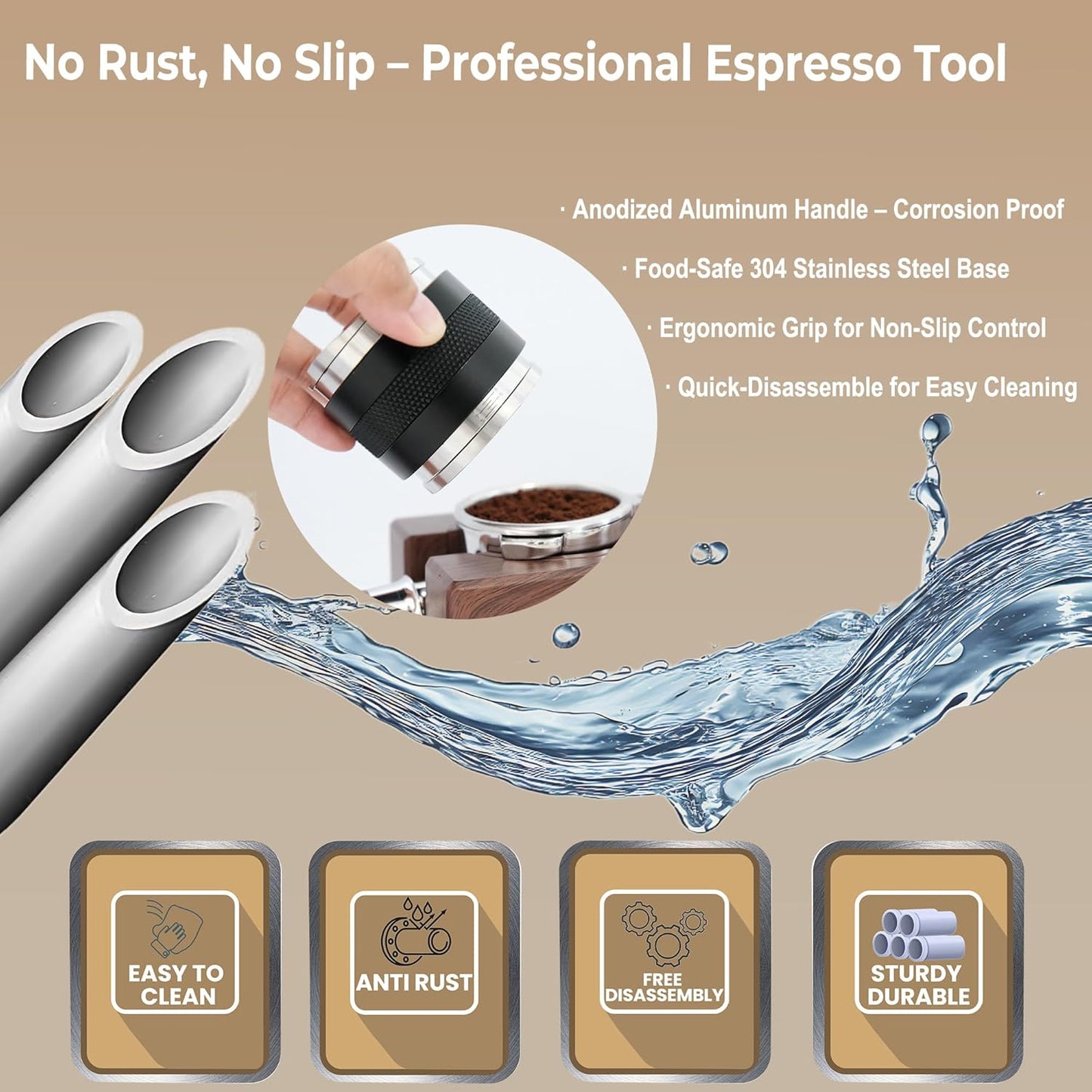 51mm Coffee Distributor & Tamper - Dual Head Adjustable Depth for Breville Barista Pro/Express/Touch - 304 Stainless Steel Coffee Leveler and Hand Tamper, Black