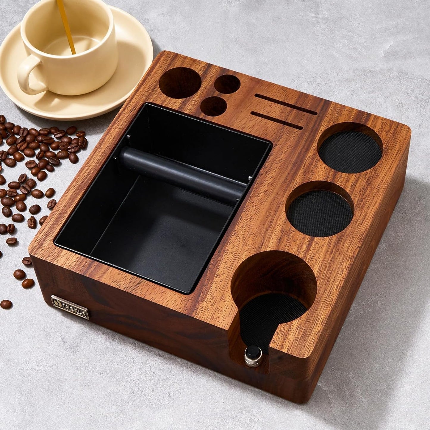 Espresso Knock Box, Espresso Tamping Station, Espresso Coffee Organizer Box Fit for Storage 58MM Espresso Tamper,Coffee Station Organizer for Countertop