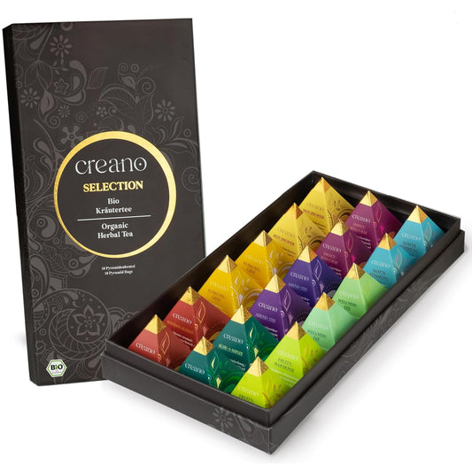 Creano Organic Herbal Tea Gift Set "Organic Herbal Tea" – 18 Pyramid Tea Bags in 9 Different Varieties – 30 g*