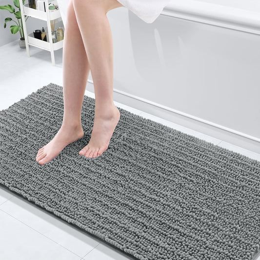 Arotive Luxury Chenille Bathroom Rug Mat, Extra Soft Thick Absorbent Shaggy Bath Rugs, Non-Slip Machine Wash Dry, Plush Bath Mats for Bathroom, Shower and Tub, 70x24, Grey
