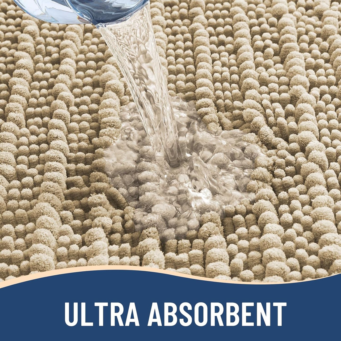 Arotive Luxury Chenille Bathroom Rug Mat, Extra Soft Thick Absorbent Shaggy Bath Rugs, Non-Slip Machine Wash Dry, Plush Bath Mats for Bathroom, Shower and Tub, 36x24, Beige