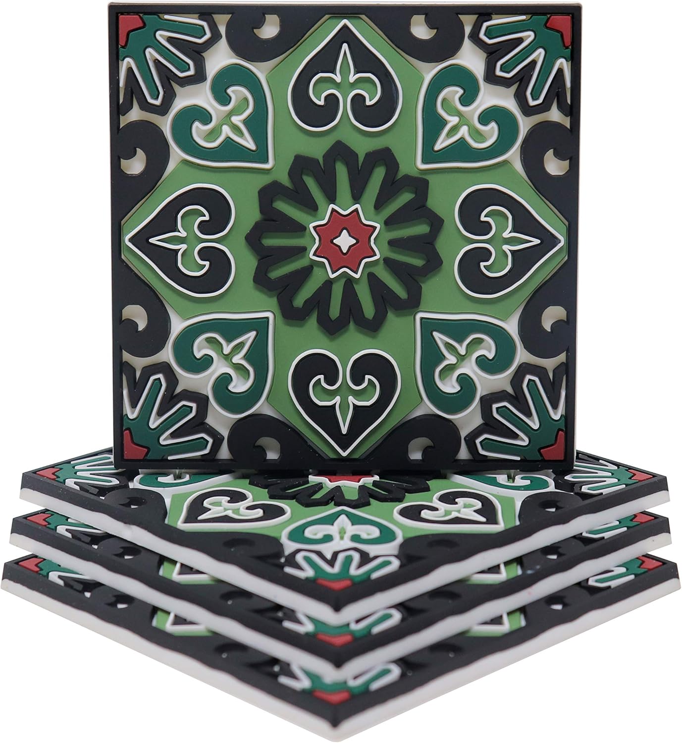 Floers Silicone Coasters Set of 4, Protect Against Water Marks or Damage - Fit All Cups, 3.5" Inch Size, Colored