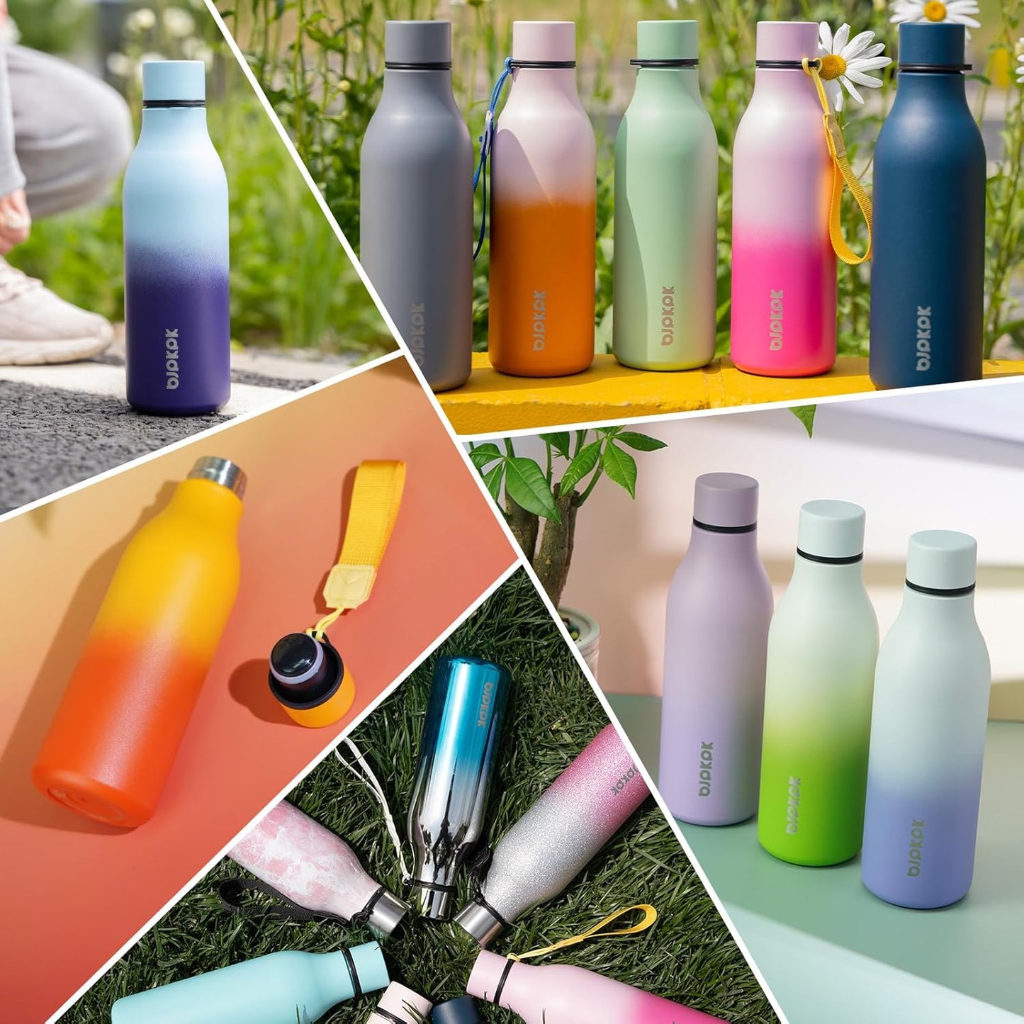 BJPKPK Insulated Water Bottles, 18 oz Stainless Steel Metal Water Bottle with Strap, BPA Free Leak Proof Thermos, Mugs, Flasks, Reusable Water Bottle for Sports & Travel, Sea