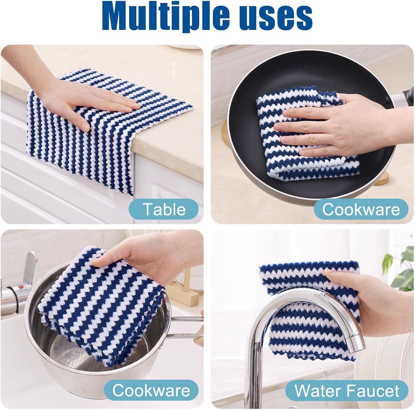 Homaxy 18 Pack Kitchen Dish Cloths, Ultra Soft and Absorbent Dish Towels, Reusable Fast Drying Microfiber Cleaning Cloth, Coral Velvet Wave Design No-lint, 10 x 10 inches, Dark Grey/Navy Blue/Beige