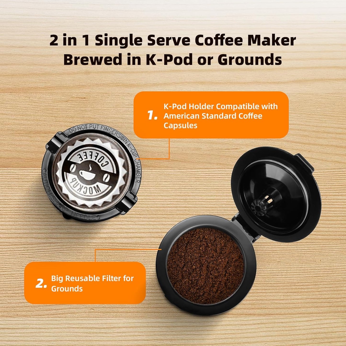 Mini Single Serve Coffee Maker for K Cup and Ground Coffee, Fast Brew One Cup Coffee Machine with Descaling Reminder and Water Window, 6 to 12 oz. Brew Sizes, White