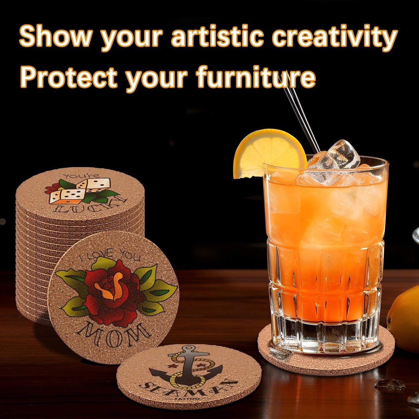 24 pcs Cork Coasters for Drinks, Bulk Blank Coasters DIY Crafts, Non-Slip, Heat-Resistant, Absorbent and Reusable Coffee Coaster for Home Tabletop Decoration