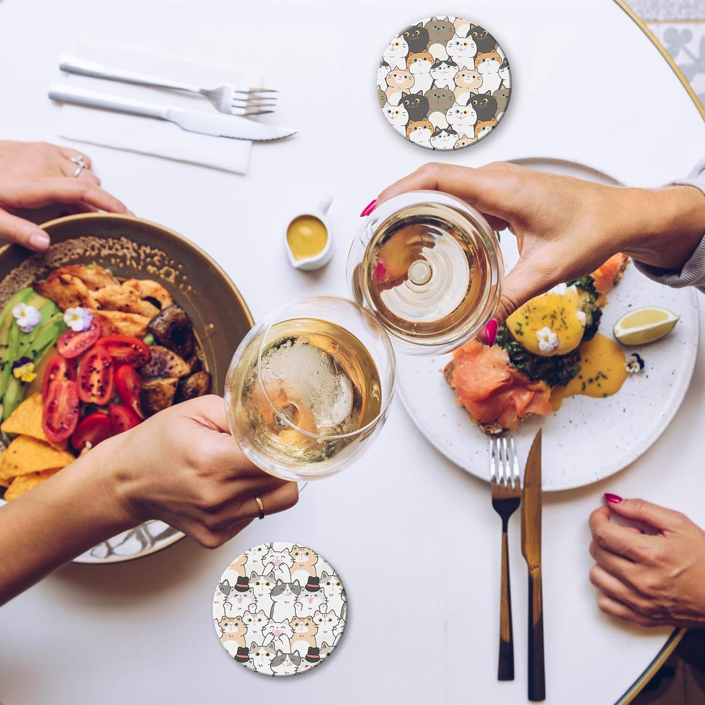 Drink Coasters Set of 6 with Holder, Cute Cats Absorbent Ceramic Coasters with Cork Base,Fit All Cups,Great Gift for Housewarming,Room Decor,Bar,Holiday Party