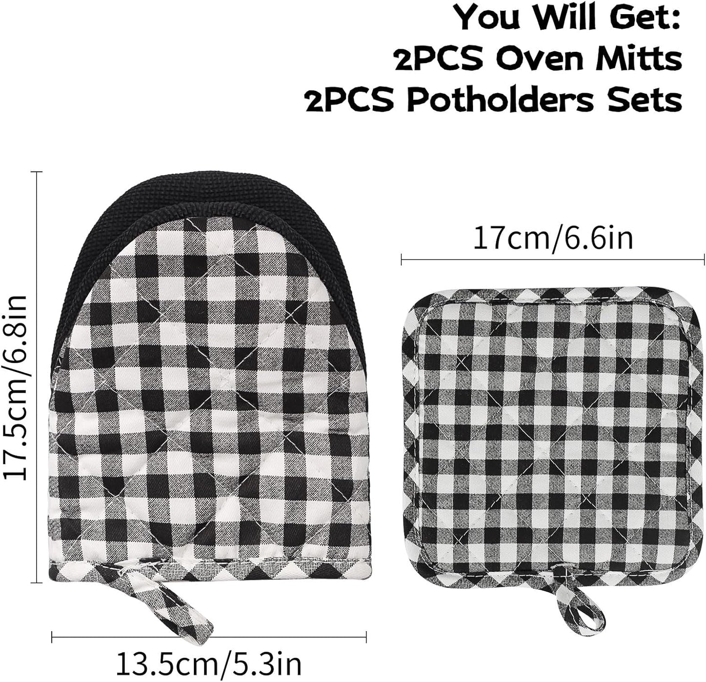 Oven Mitts and Pot Holders Set, Pack of 4, Heat Resistant Silicone Kitchen Mini Oven Mittens for 500 Degrees, Mini Oven Gloves and Hot Pads for Baking Grilling Barbecue Microwave Machine Washable