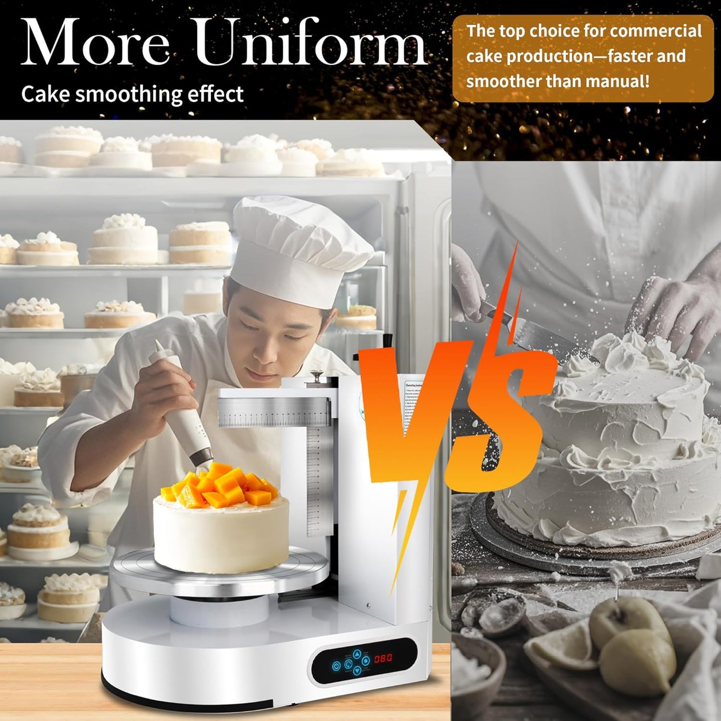 Cake Decorating Machine 4-12 Inch Cake Icing Frosting Smoother Decorating Low Noise 60-320 RPM 304 Stainless Steel Scraping for Stable Fast 110V Automatic for Butter Cream, 43LB