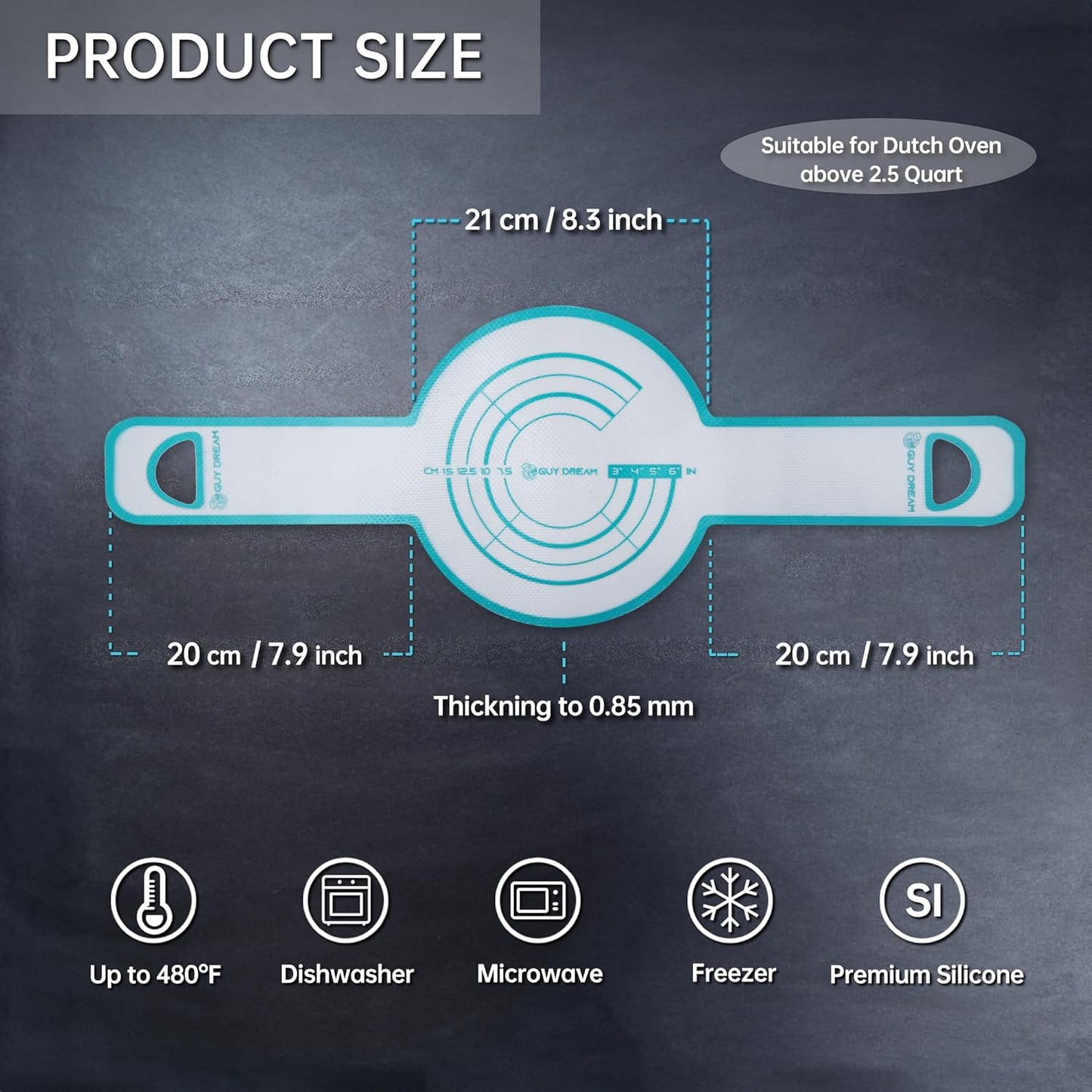 GUYDREMAT 3 Pcs Premium Silicone Bread Sling - Best Gift Set for Sourdough Bread Baking - High Performance Silicone Baking Mat for Dutch Oven