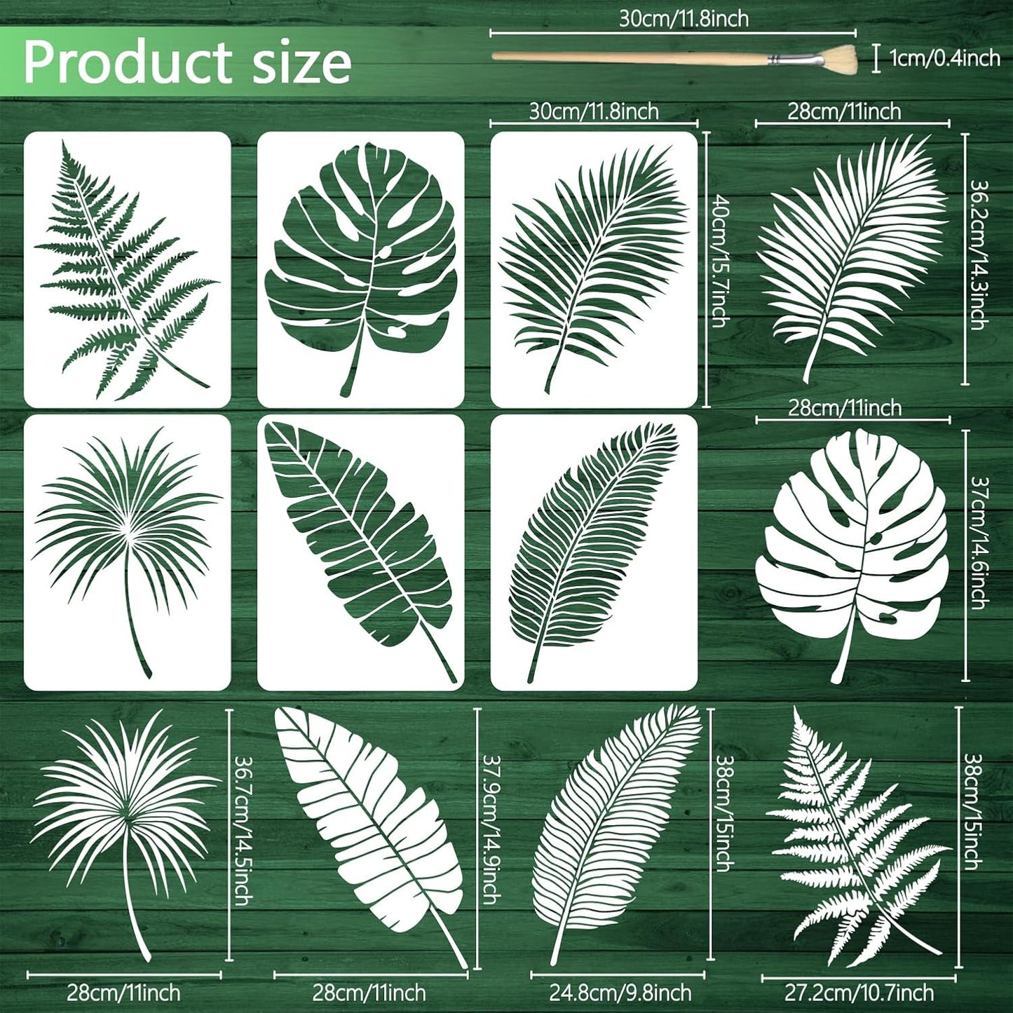 6PCS Large Leaf Stencils for Painting on Walls 16 x 12 Inch Plant Stencil with Brushes Palm Leaf Wall Stencil Tropical Leaves Stencils Plastic Art Drawing Templates for Home Wall Decor