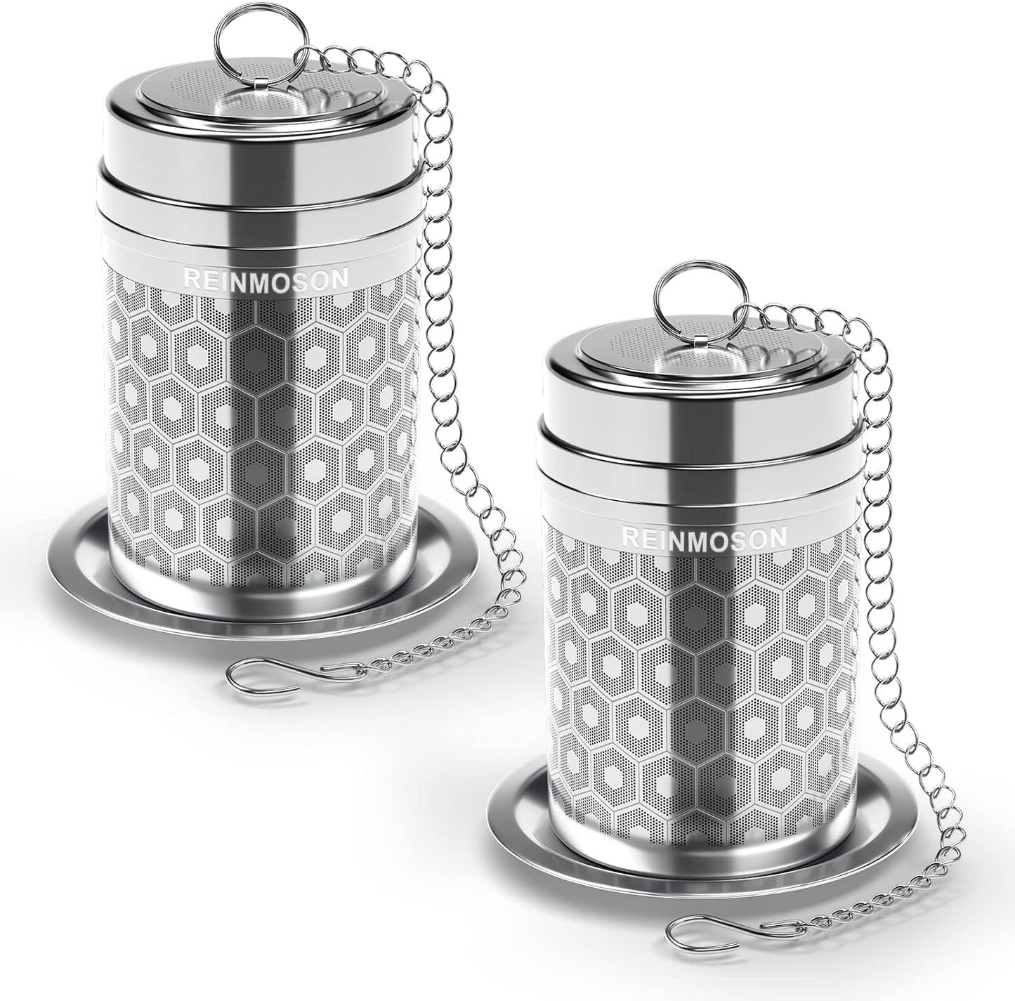2 Pack Reinmoson Large Tea Infuser for Loose Tea & Spice Infuser for Cooking, Extra Fine Mesh Large Tea Strainers, 304 Stainless Steel Loose Leaf Tea Steeper for Black Tea, Rooibos, etc