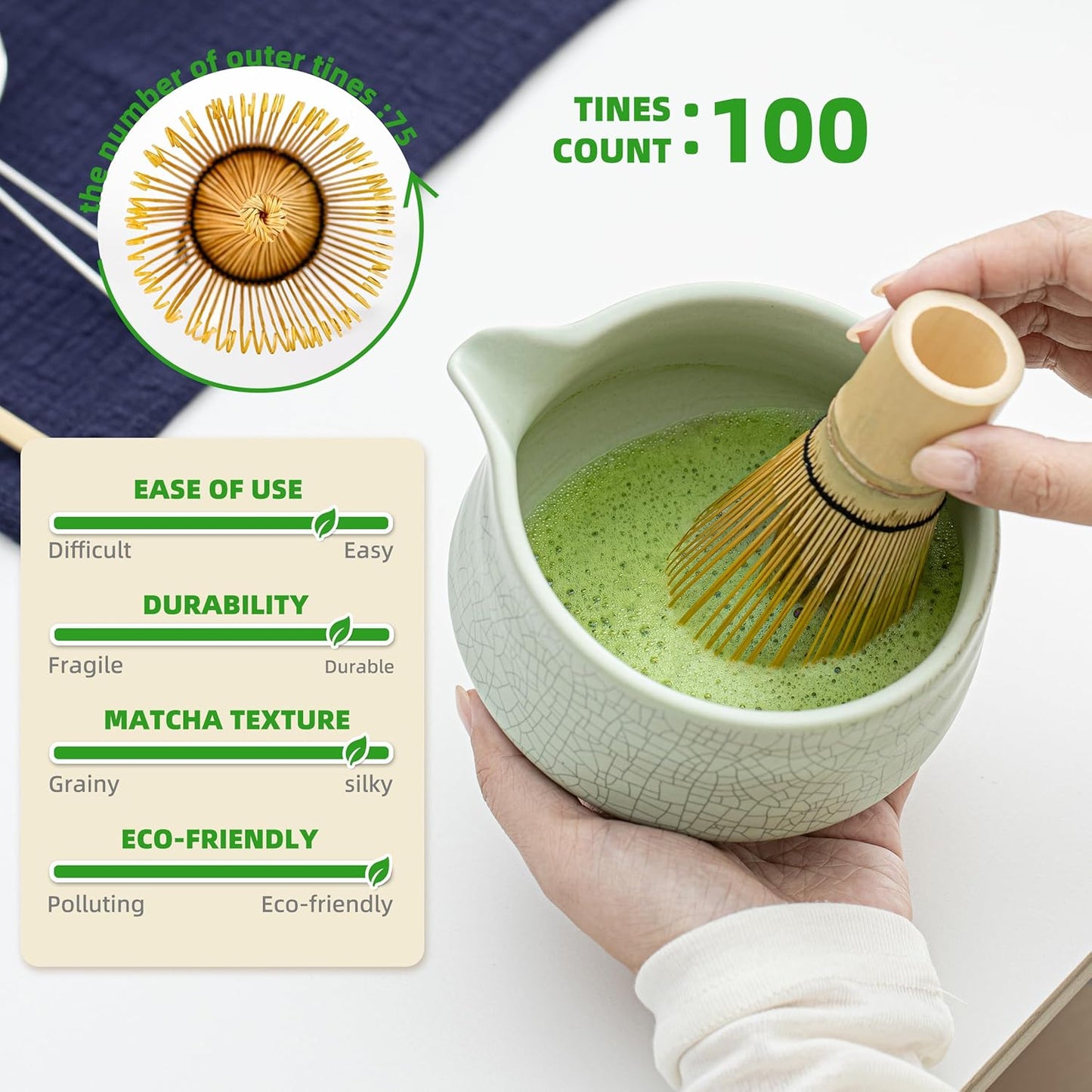 TEANAGOO Matcha Whisk Set Green,7 Pcs Matcha Set,Matcha Starter Kit for Ceremony,Matcha Tea Set for Making Breakfast/Latte,Green Matcha Bowl(Chawan) whith Spout and Whisk,Gift for Friend/Family