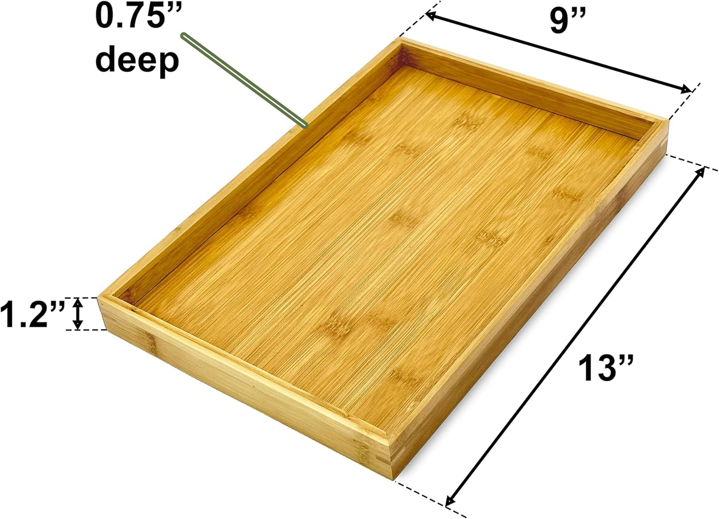Bam & Boo - Natural Bamboo Serving Tray Modern Rectangular - for Food, Drinks, Decor, Vanity in Home, Kitchen, Bathroom, Coffee Table, Bed(Medium, 13” x 9" x 1.2")