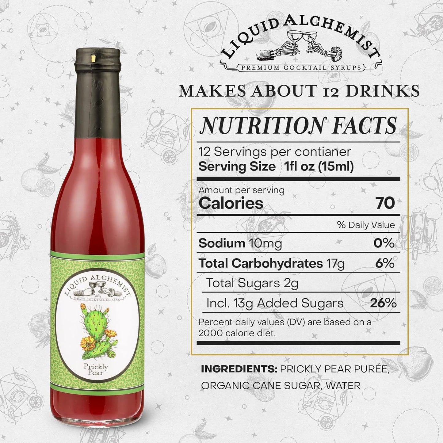 Liquid Alchemist Prickly Pear Syrup for Cocktails - Real Ingredients Make our Prickly Pear Puree a Perfect Margarita Mix - Our Vegan Drink Syrups are Non-GMO & Last up to 2 Years (12 oz)