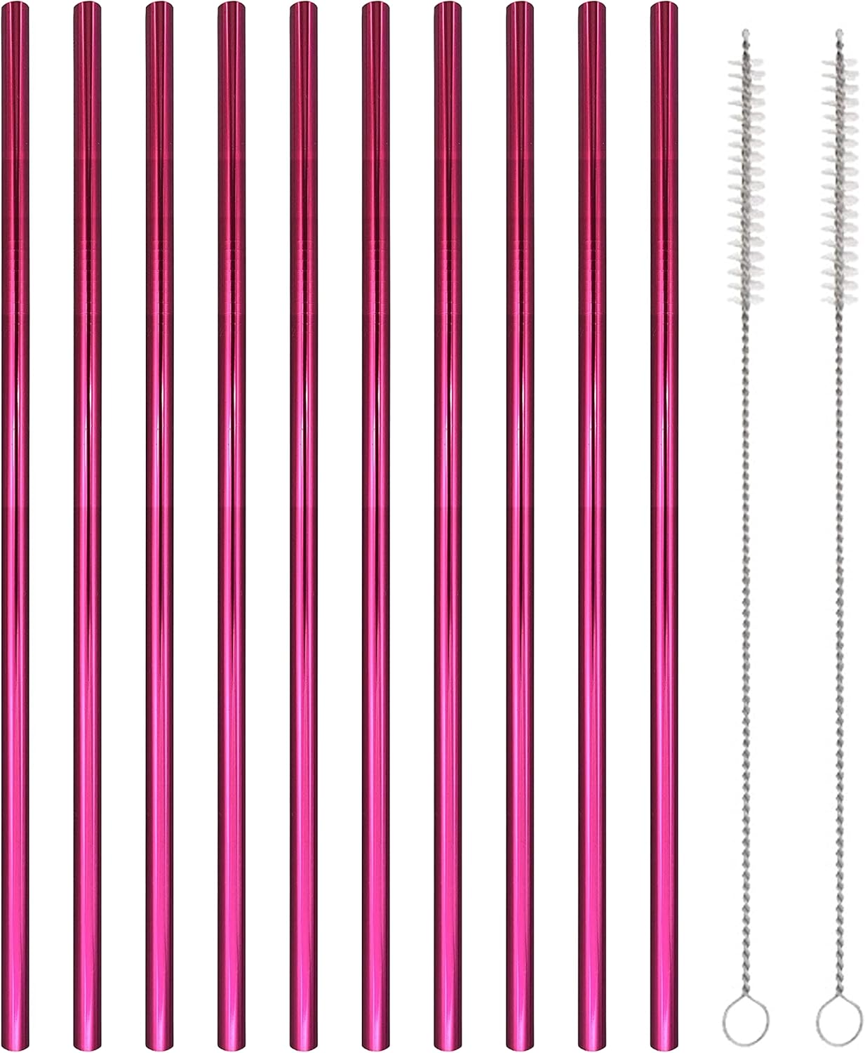 10 Pcs Stainless Steel Straws, Reusable Drinking Straws, Straight Metal Straw Sets with 2 Pcs Cleaning Brushes (8.5 Inch, Rose Red)