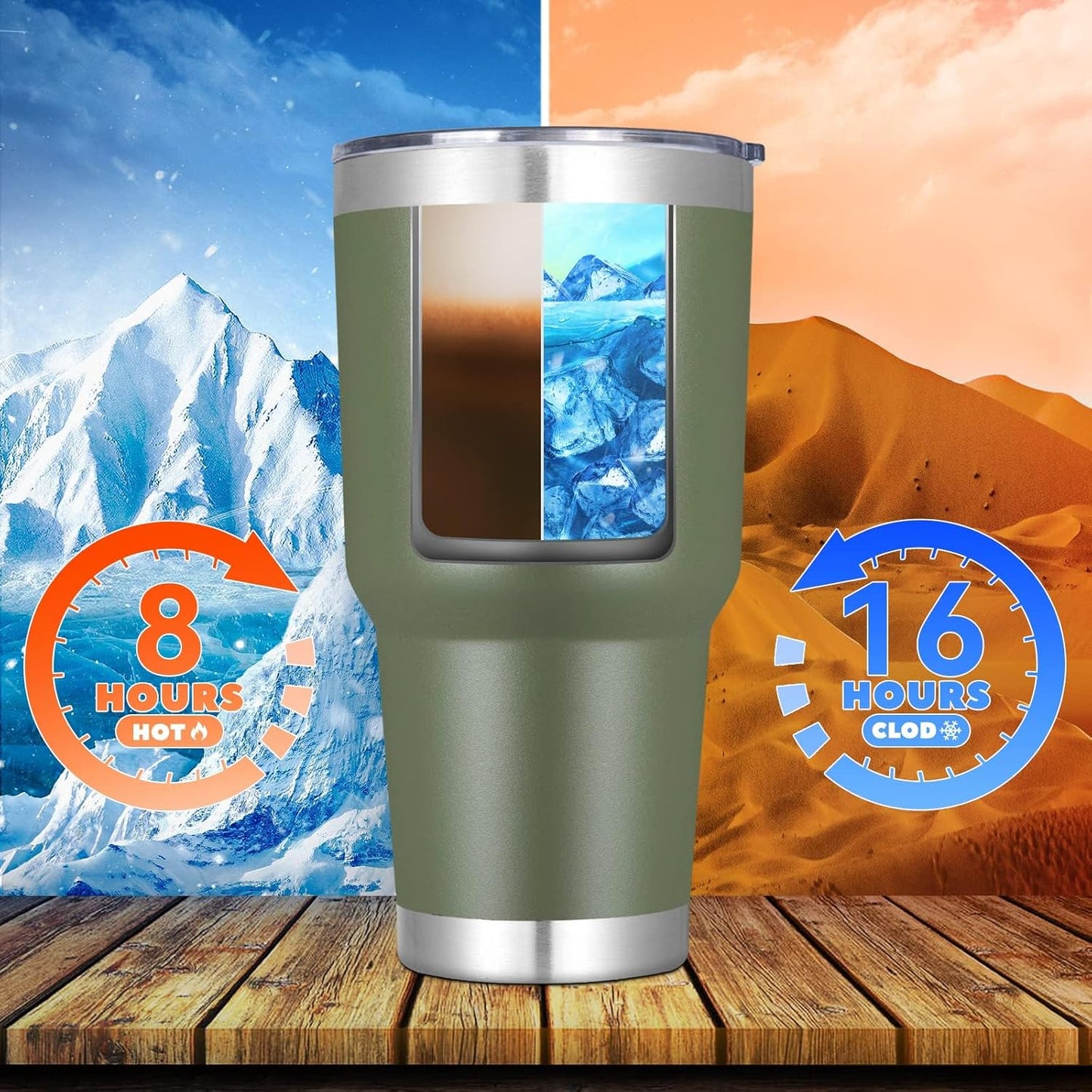 DOMICARE 30oz Tumbler Bulk with Lid and Straw, Double Wall Travel Coffee Mug, Insulated Vacuum Stainless Steel Tumblers, Powder Coated Tumbler Cup (Army Green, 8)