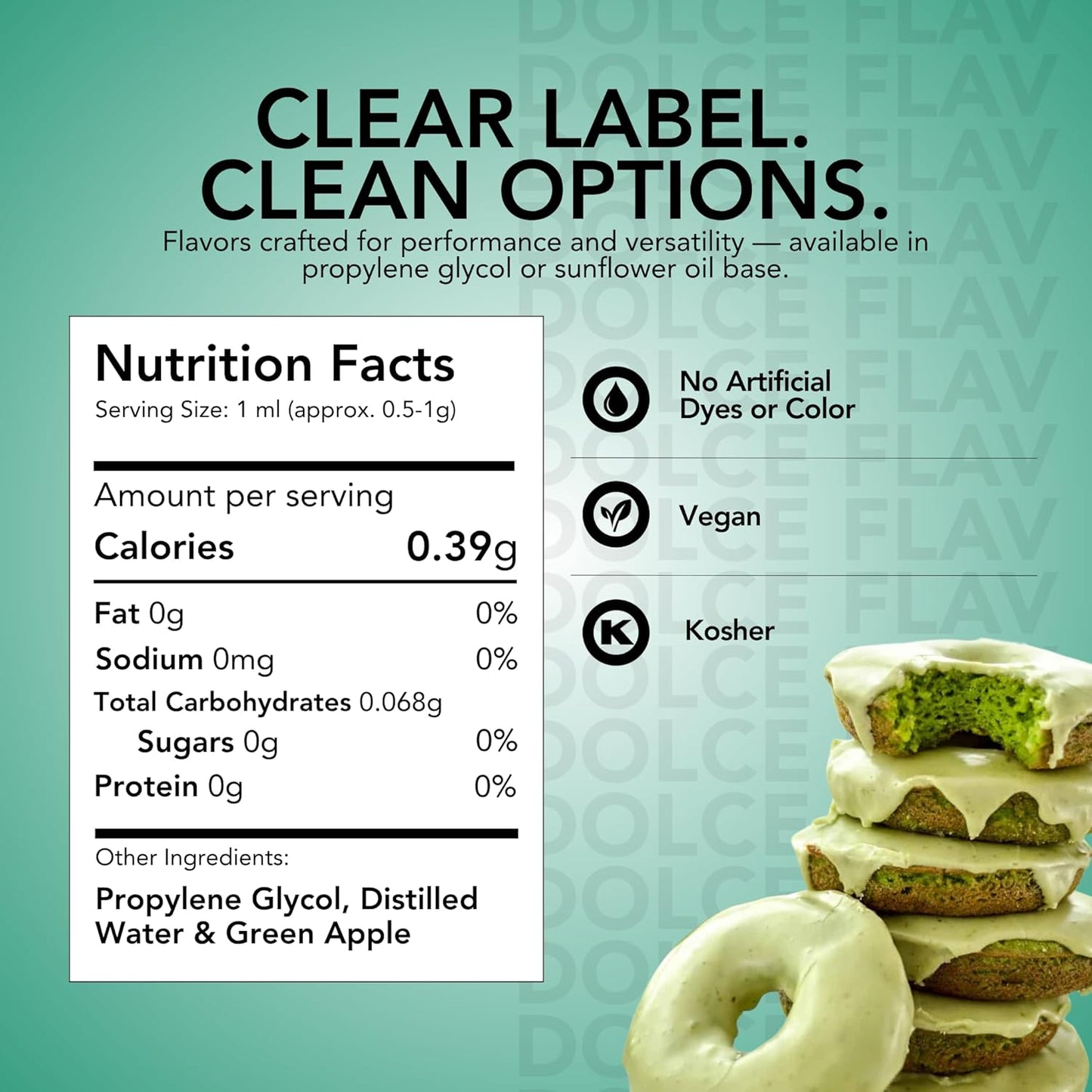 Dolce Flav Natural Green Food Coloring – 2 oz Vibrant Plant-Based Color from Green Apple | Water-Soluble Liquid Dye for Baking, Drinks & Frostings | Graduated Dropper Included | No Artificial Dyes | Kosher | Made in USA