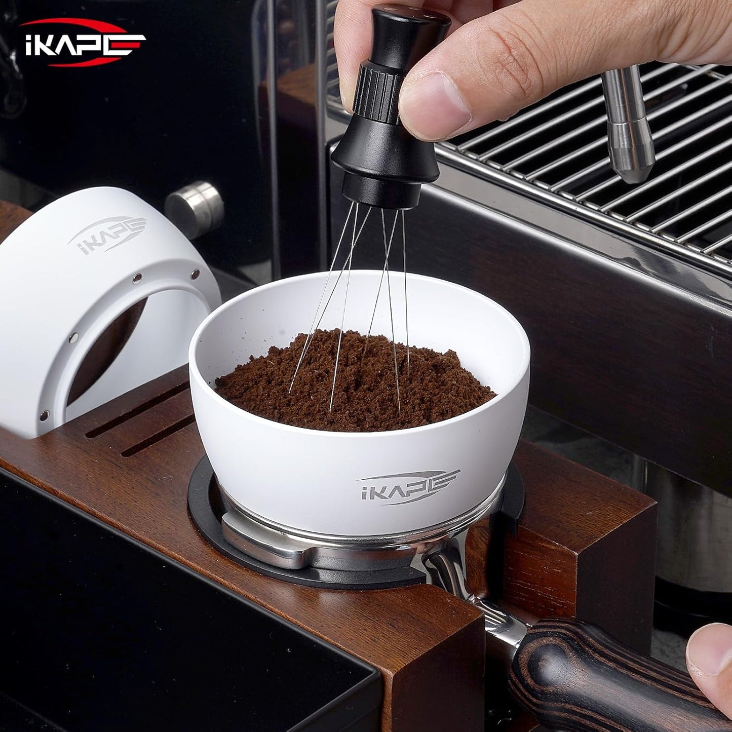 IKAPE Magnetic Dosing Funnel Set, 51MM Espresso Dosing Ring & Puck Screen Kit Compatible with Delonghi 51MM Bottomless Portafilter - with 8 Small Magnet (White)