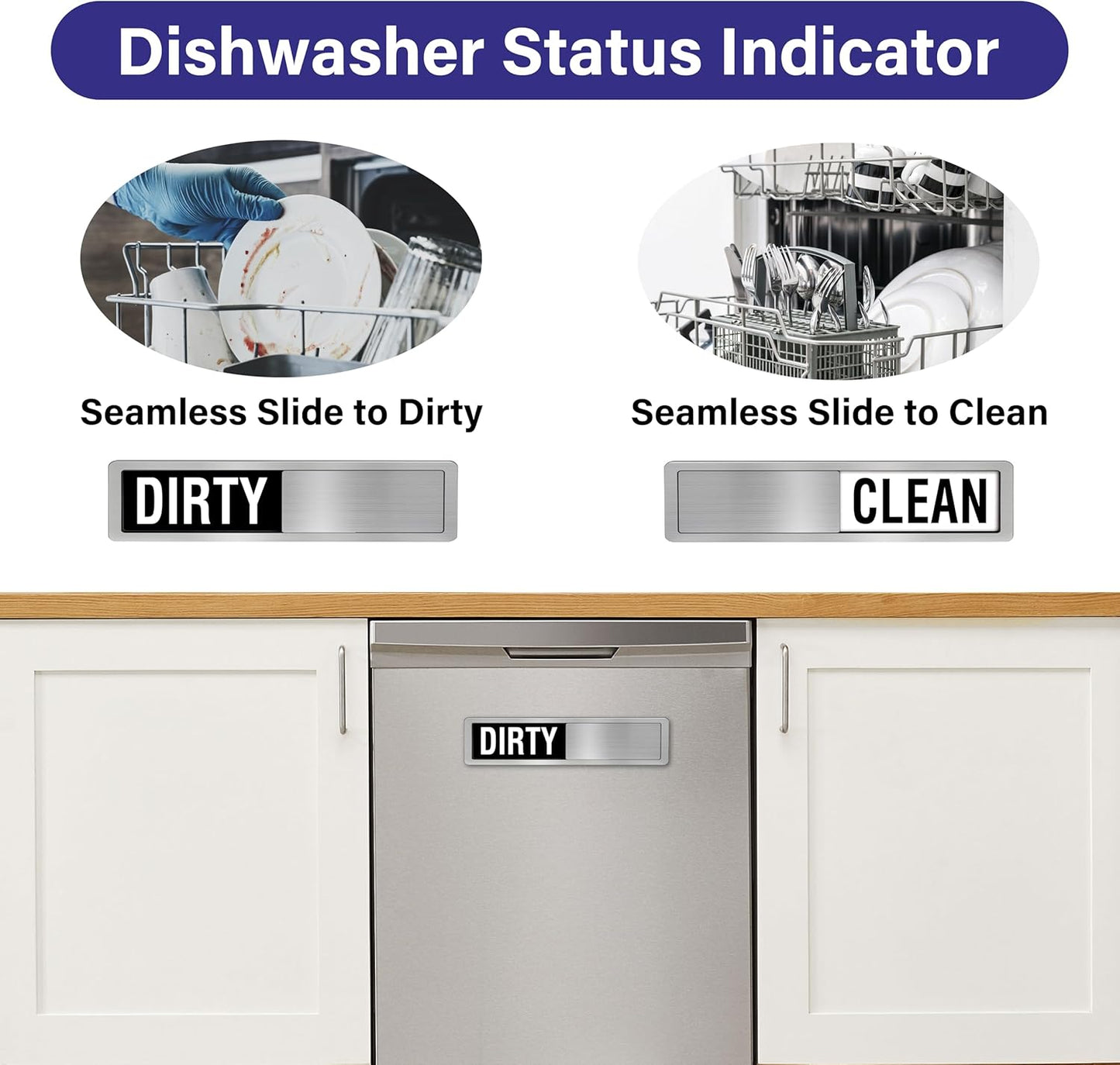 Dishwasher Clean Dirty Sign-Dishwasher Magnet Stainless Steel Clean Dirty Sign for Kitchen Organization Farmhouse Optional Adhesive Stickers