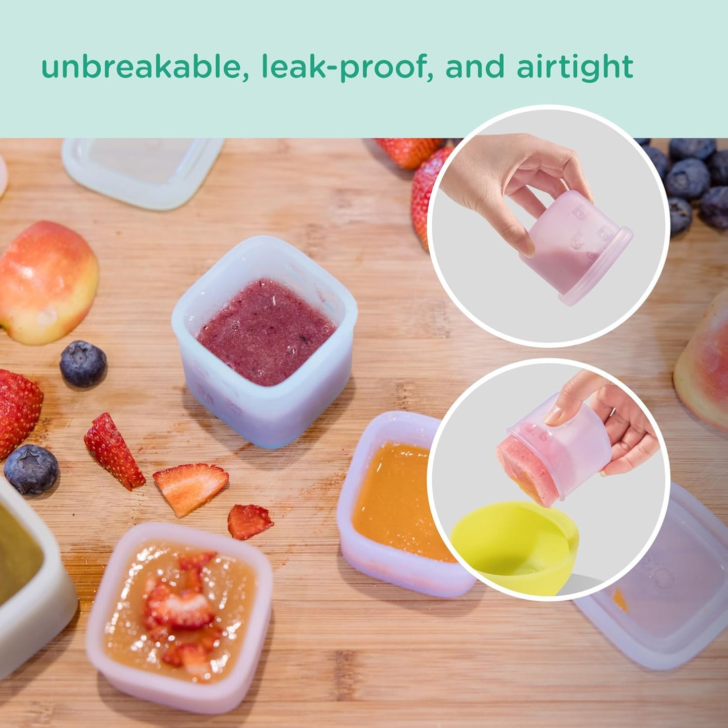 Olababy Clear Sense Silicone Storage Containers 4pk for Baby Food, Snacks, Formula, Puree, Sauce & More | Micro Plastic & BPA-Free | Daycare Essentials for Toddlers and Kids (Lilac, 4 oz / 120 ml)