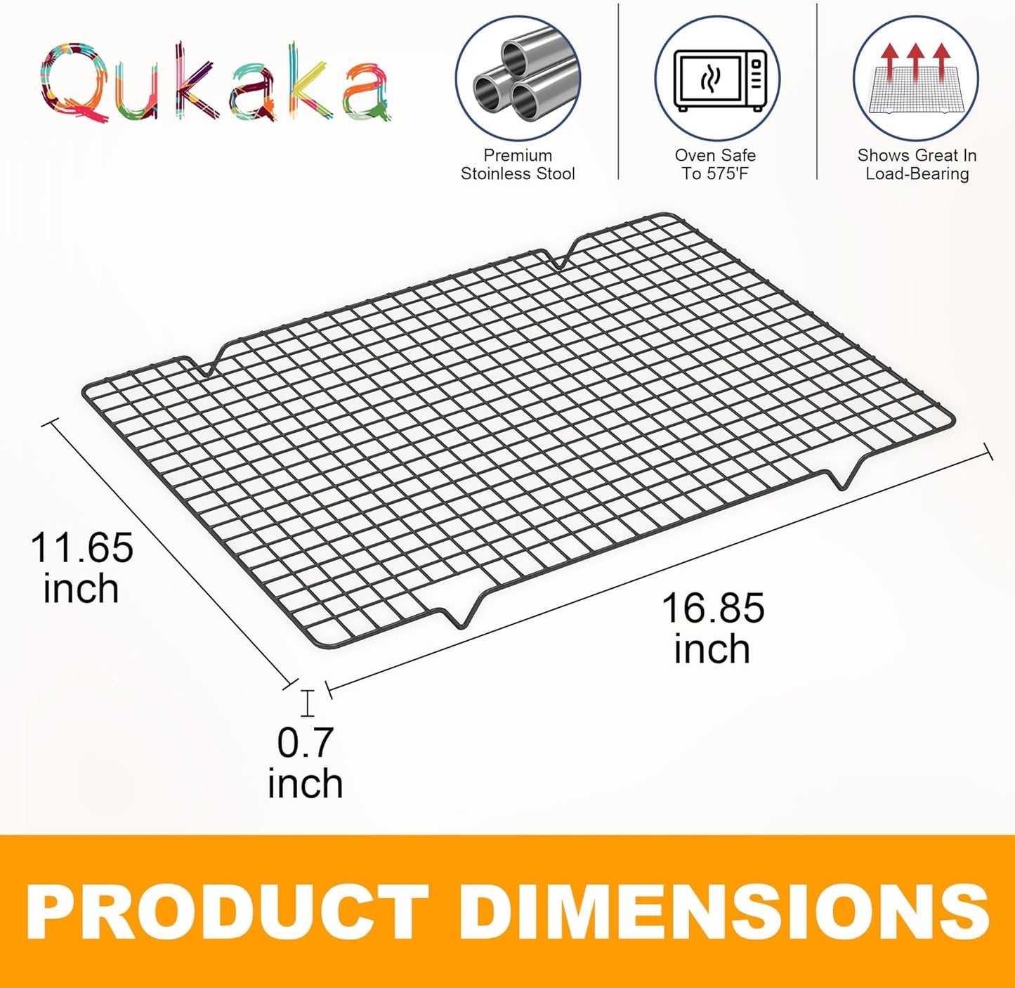 2PCS Cooling Racks for Cooking and Baking -11.65''x16.85''Heavy Duty Stainless Steel Wire Rack for Baking, Grilling, Roasting - Oven & Dishwasher Safe - Fits Half Sheet Pan（Black）