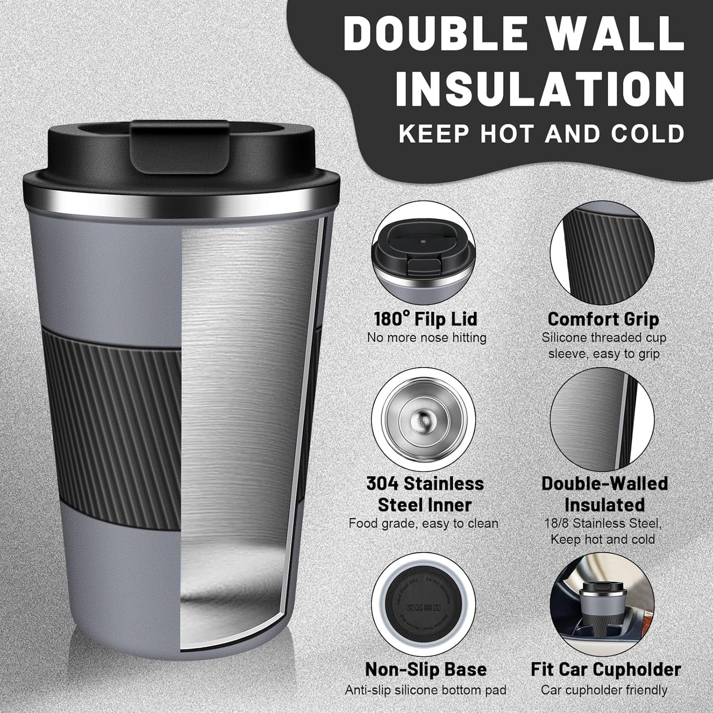 Insulated Coffee Tumblers with Flip Lid 12oz / 17oz, Stainless Steel Travel Coffee Mug Leak Proof, Vacuum Insulated Coffee Mug Reusable Cup, Keeps Cold and Hot for Coffee Tea
