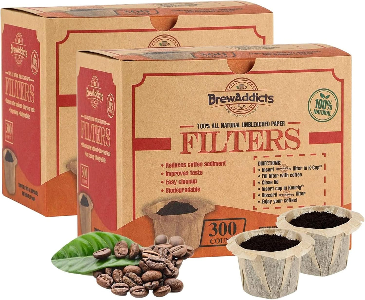600 Paper Coffee Single-Use Filters, Brown, All-Natural & Unbleached for Keurig Brewers and Compatible with K-Cup Pods 1.0 & 2.0 Models, Disposable filters