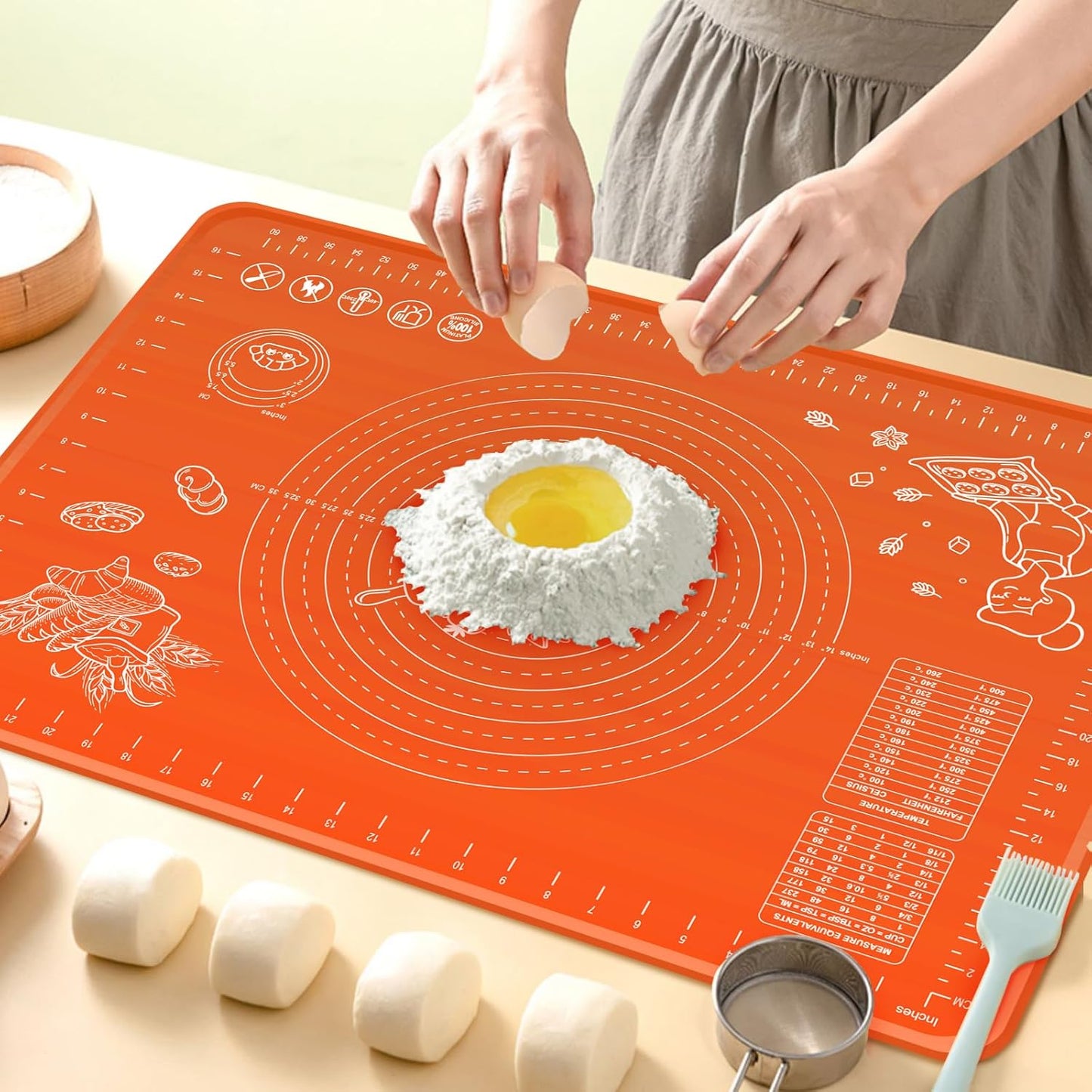 Silicone Baking Mat 32" x 24" Extra Thickness Dough Rolling Mat with Measurements and Edge Heightening, Non-stick Food Grade Silicone Pastry Mat for Pastry, Bread, Cookies, Pizza, Fondant, Pasta-Red