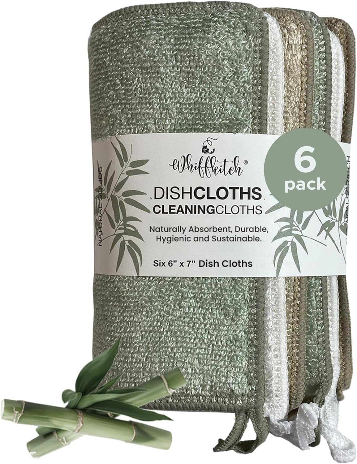 Whiffkitch Dishcloths & Cleaning Cloths - Drying, Durable, Absorbent Washcloths, Non-Scratch, Hygienic, Multi-Surface Cleaning, 6x7 Inches Solid Color, 6 Pack