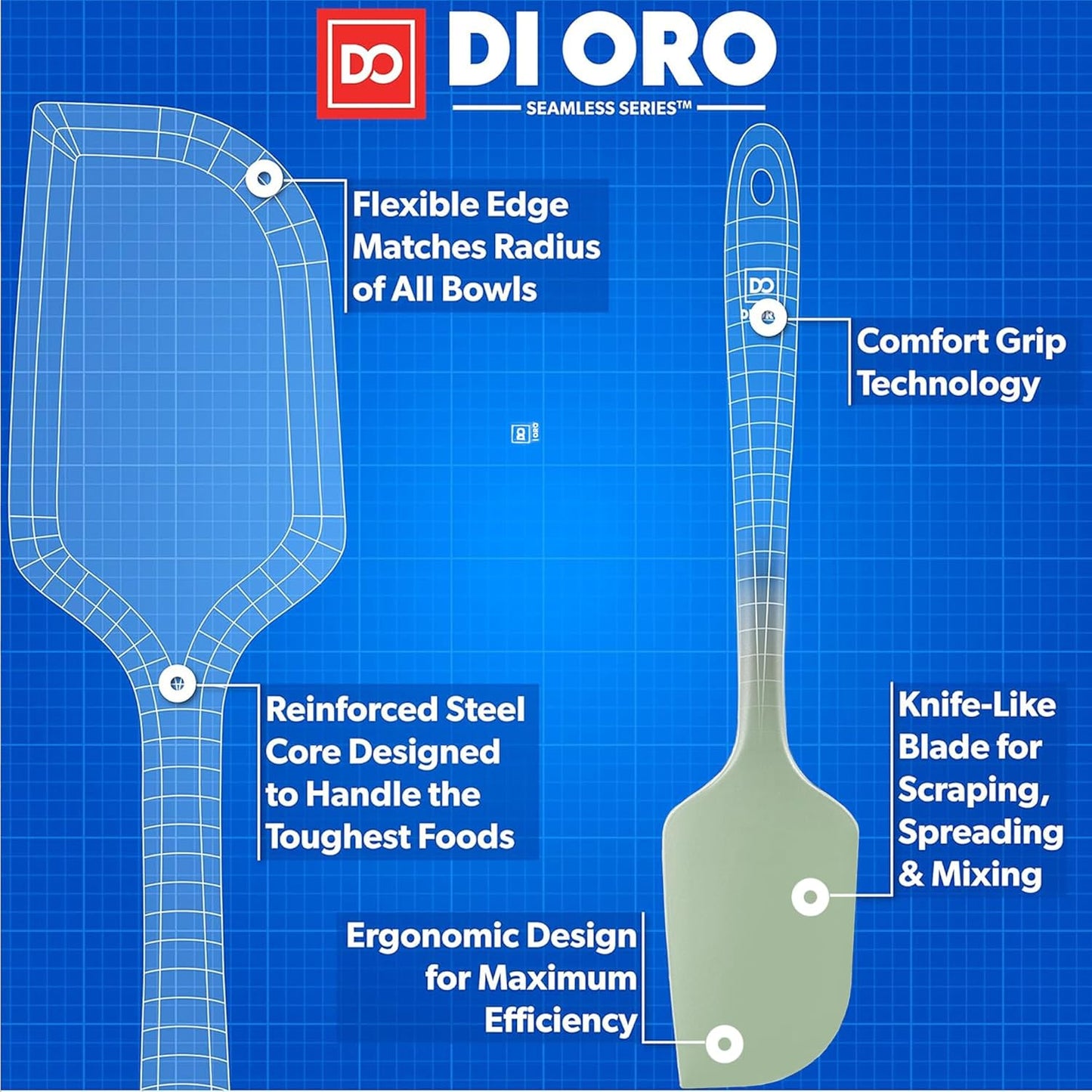 DI ORO Silicone Spatula - 600°F Heat-Resistant Rubber Kitchen Spatula for Baking, Scraping, & Mixing - BPA Free Nonstick Cookware Safe Flexible Utensil for Cooking - Seamless & Dishwasher Safe (Sage)