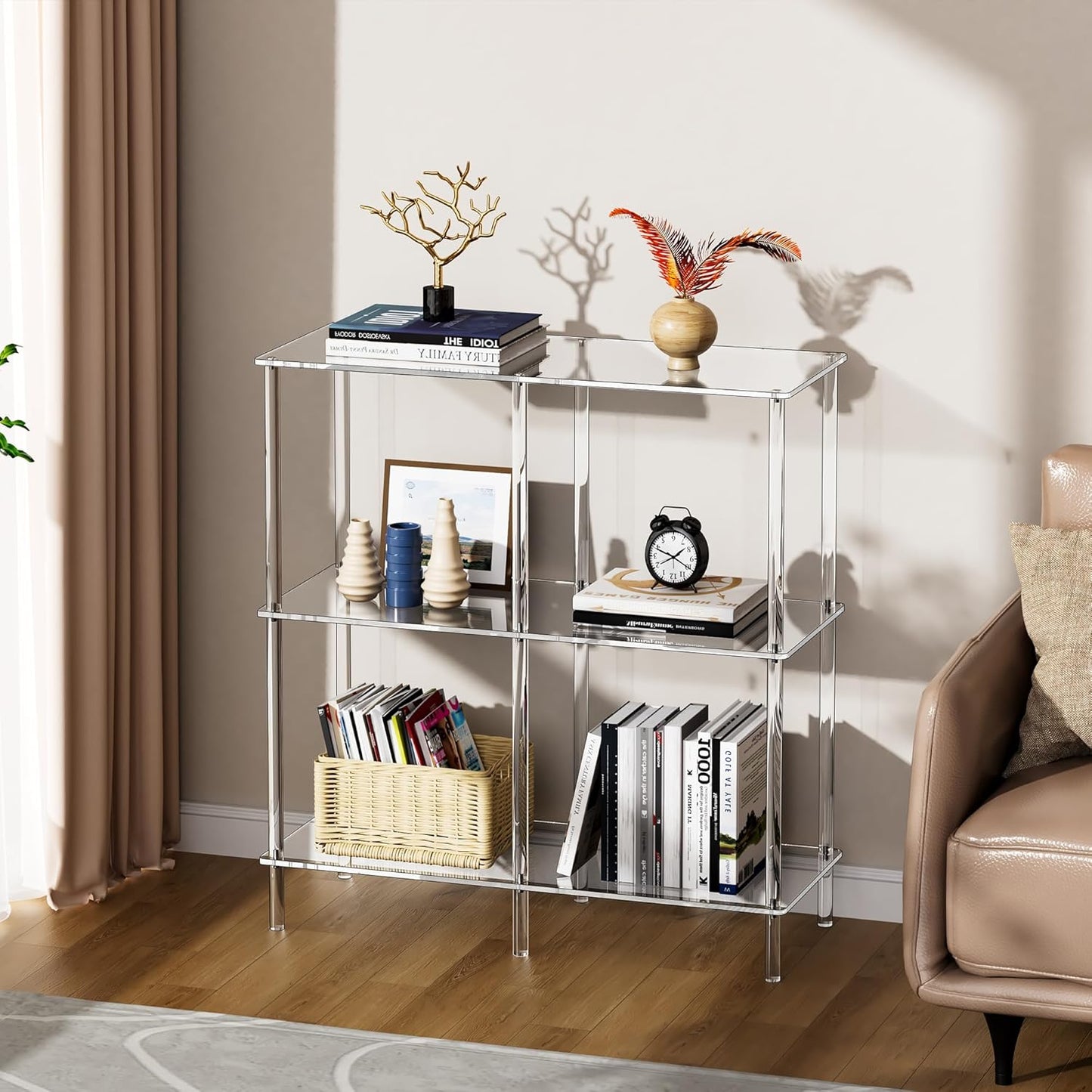 Acrylic Side Table Clear 3-Tier End Table for Living Room, Office, Hallway, Bedroom Small Bedside Table (8mm 31.7" high)