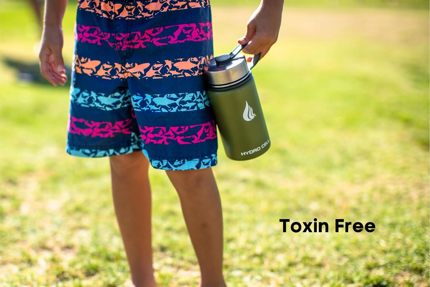 HYDRO CELL Stainless Steel Insulated Water Bottle with Straw - For Cold & Hot Drinks - Metal Vacuum Flask with Screw Cap and Modern Leakproof Sport Thermos for Adults (Army 14oz)