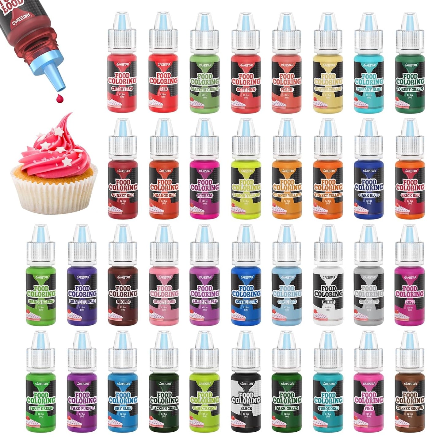 Cakestar Food Coloring Liquid, 36 Vibrant Food Coloring for Slime, Upgraded Food Dye Concentrated Neon Food Coloring Liquids for Cake, Cookies, Baking Decorating, Icing, DIY Crafts, 6ml/bottle