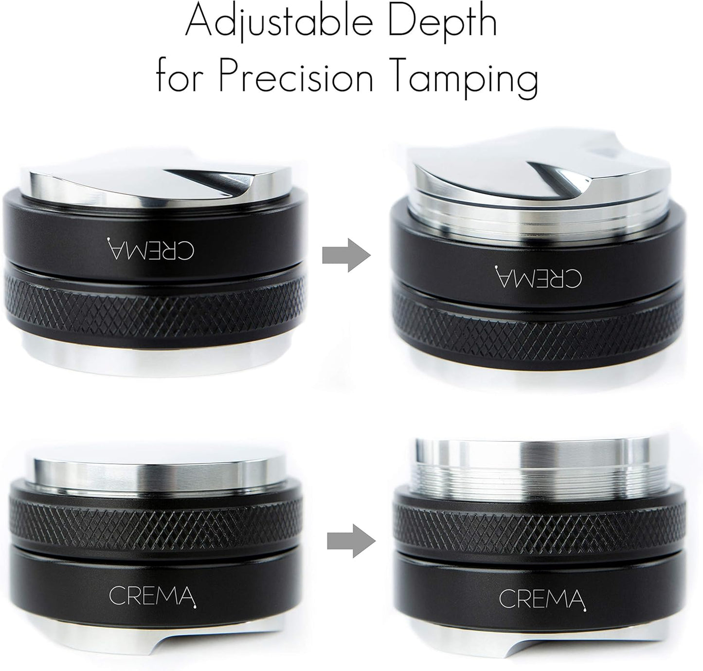 Crema Coffee Products 51mm Hand Tamper & Coffee Distributor|Compatible with Delonghi Dedica & La Specialista Portafilter|Double-Sided, Adjustable Depth Tool|Made with Durable 304 Stainless Steel|Black