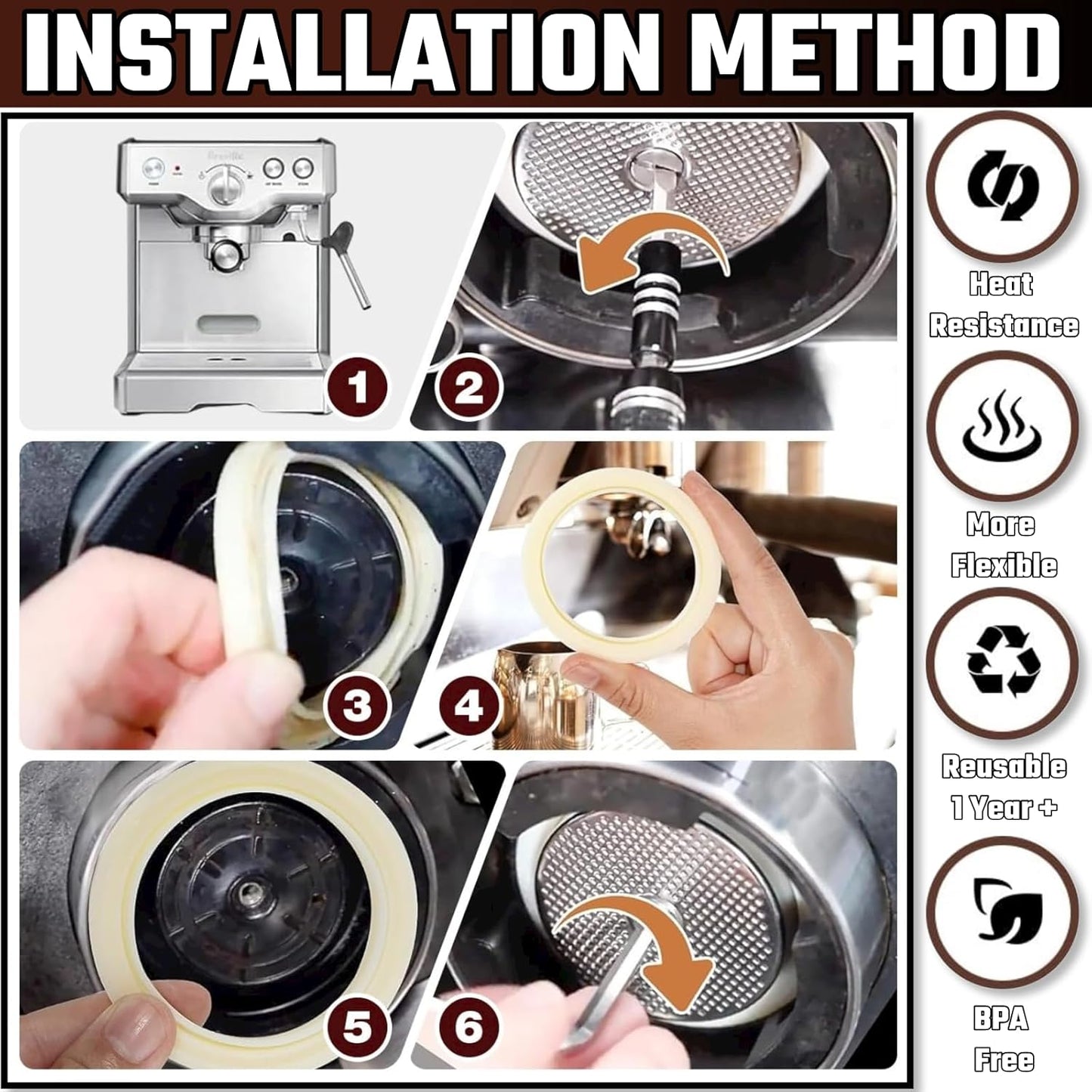 54MM Silicone Steam Ring 2PCS，Brevilles Gasket Replacement for Breville Espresso Machine Parts Breville Espresso Machine Accessories 878/870/860/840/810/500/450 and Sage 500/870/875/880/810/878