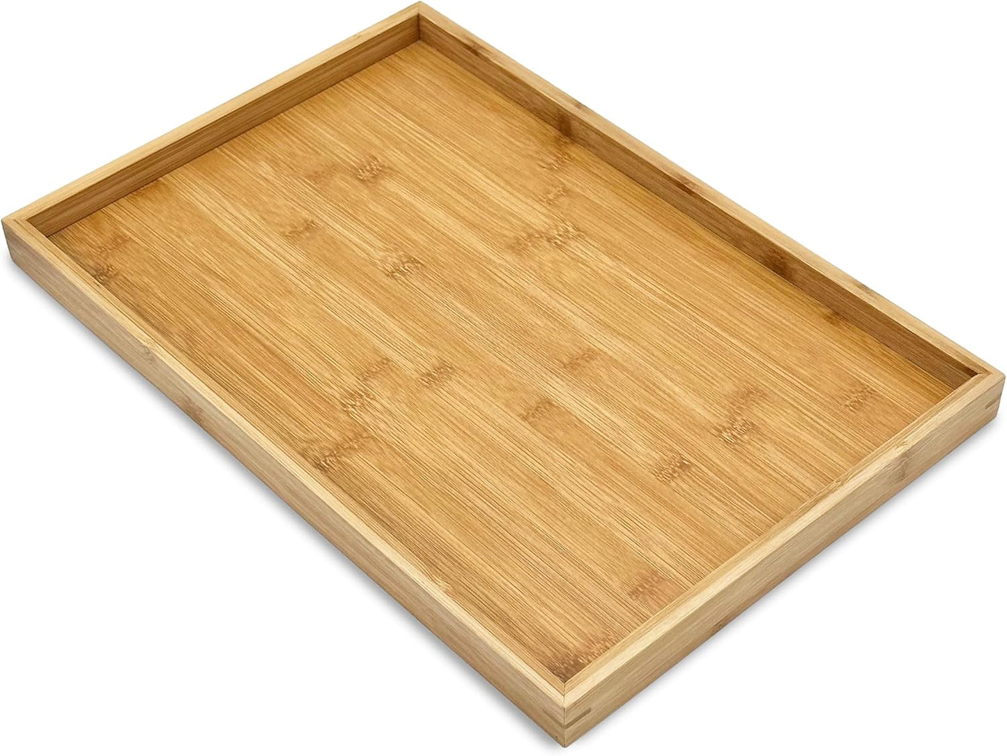 Bam & Boo - Natural Bamboo Serving Tray Modern Rectangular - for Food, Drinks, Decor, Vanity in Home, Kitchen, Bathroom, Coffee Table, Bed(Extended, 17.75” x 11.8" x 1.2")