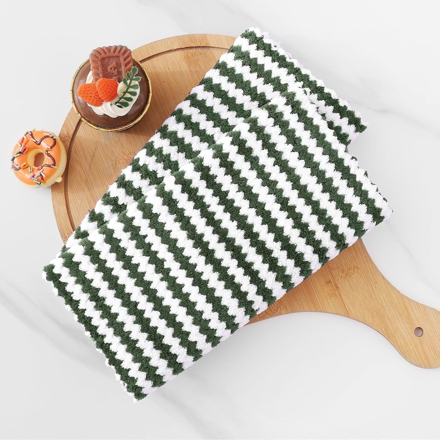 Homaxy Kitchen Towels(12 Pack, 10 x 20 inches), Ultra Soft and Absorbent Dish Towels, Reusable Fast Drying Microfiber Cleaning Cloth, Coral Velvet Wave Design No-lint, Grass Green