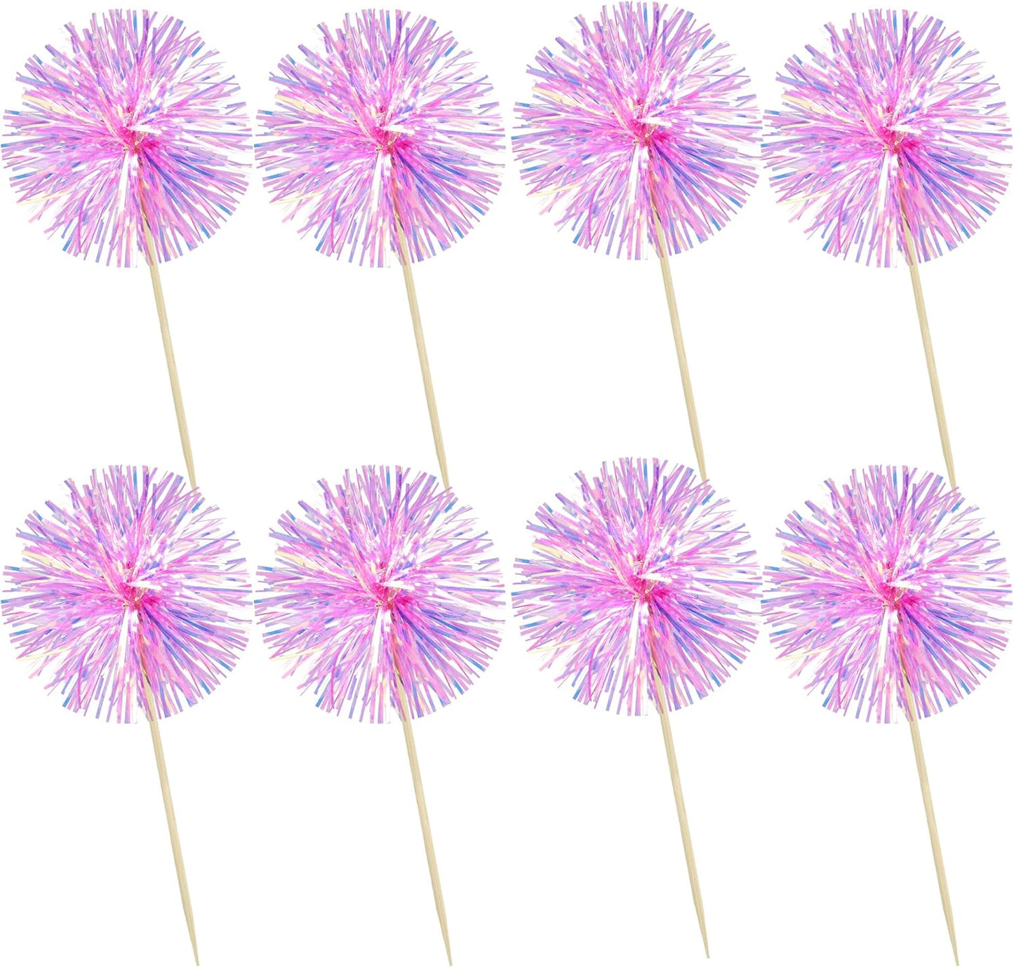 Ephlyn 30Pcs Foil Firework Cupcake Toppers Party Birthday Cake Toppers Supplies Sparkle Tinsel Cocktail Fruit Toothpick for Birthday Wedding Graduation Party Rose Red