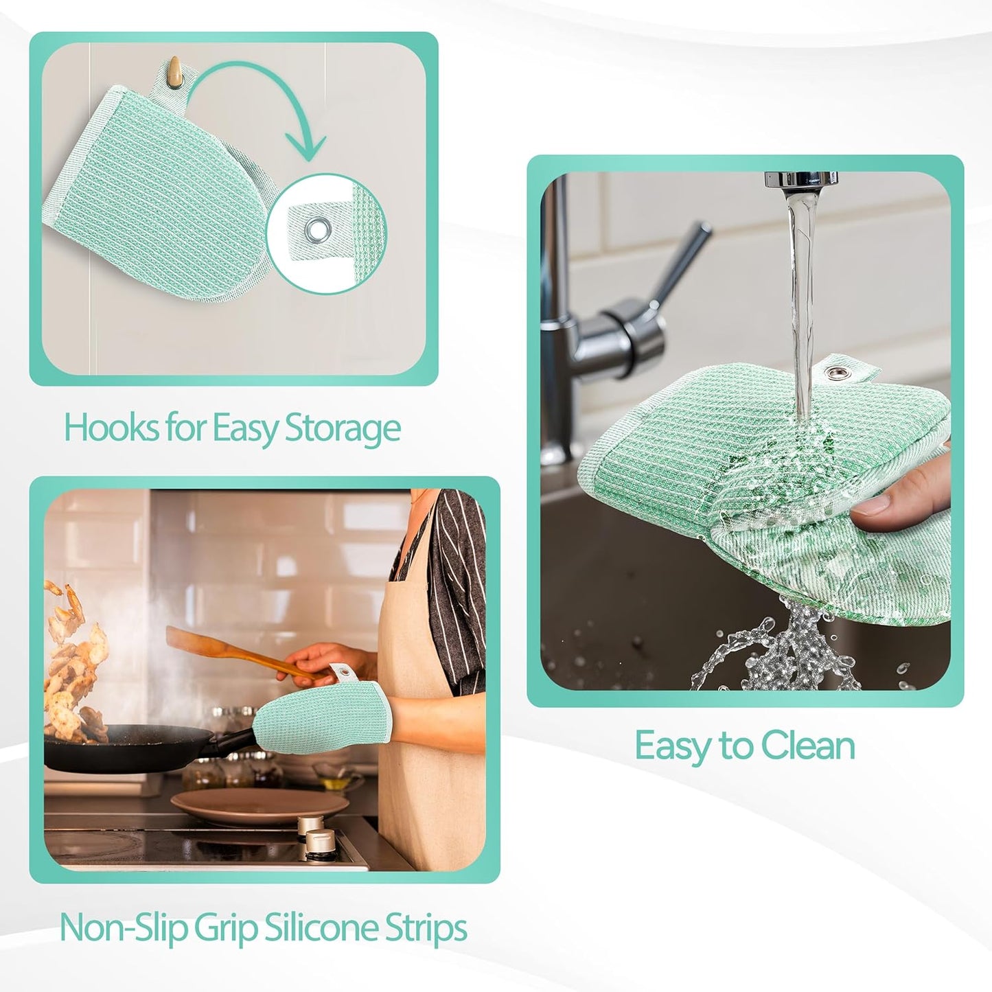 Casa Platino Heat Resistant Oven Mitts & Pot Holders, 4-Piece – Oven Mitt for Baking & BBQ, Potholders for Kitchens – Withstands Heat Up to 500°F, Soft, Durable & Non-Slip – Sage