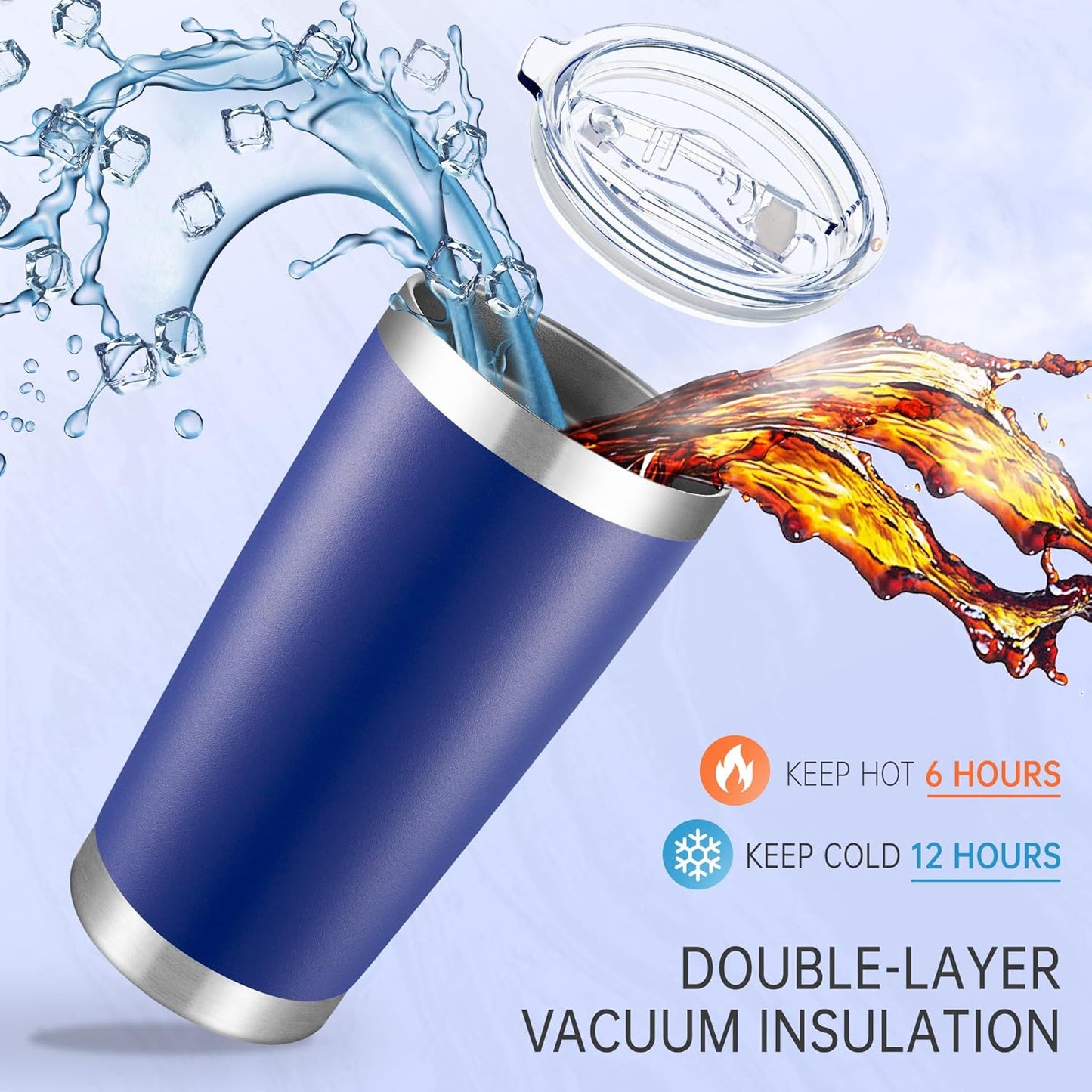 20 oz Tumblers Bulk Stainless Steel Tumbler with Lid Double Wall Vacuum Insulated Coffee Mug 20oz Powder Coated Cup for Hot and Cold Drinks, Blue, 6 pack