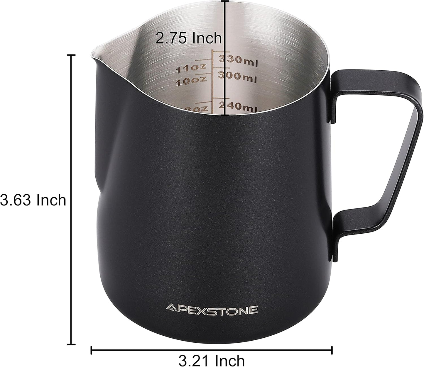 Apexstone Black Espresso Milk Frothing Pitcher 12 oz, Espresso Steaming Pitcher 12 oz, Coffee Milk Frothing Cup, Coffee Steaming Pitcher 12 oz/350 ml